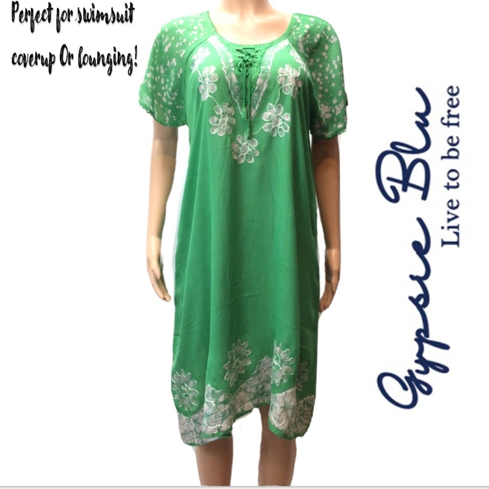 Gypsie Blu Green Floral Swimsuit Coverup Dress